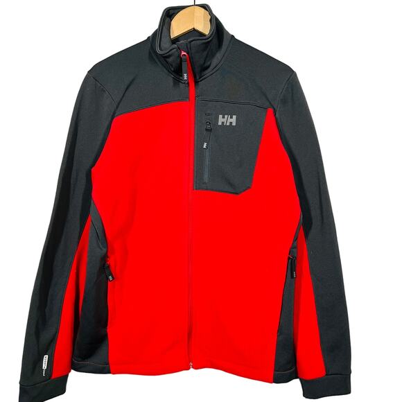 Helly Hansen Full Zip Jacket Long Sleeve Athletic Mock Fleece Red Grey EUC - M - Picture 1 of 4